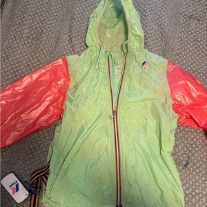 K-Way Light Green and Coral Windbreaker